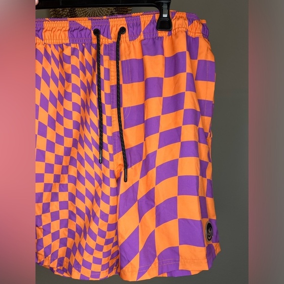 Neff Swim Trucks Shorts Orange Purple Checkered XL - Picture 2 of 4